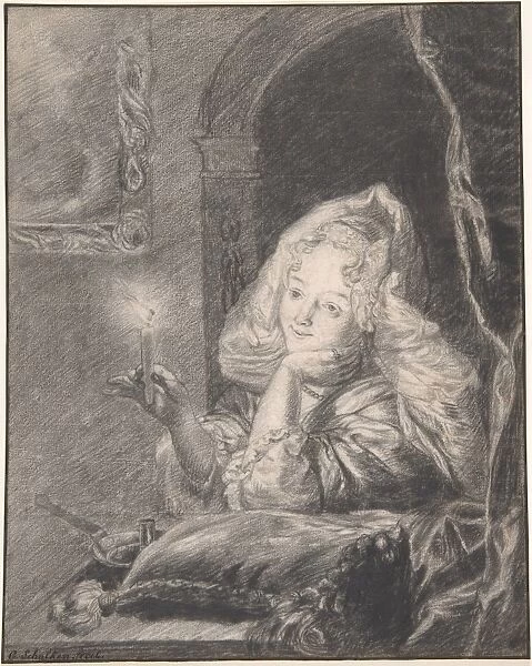 Young Woman Seated Table Holding Candle late 17th century