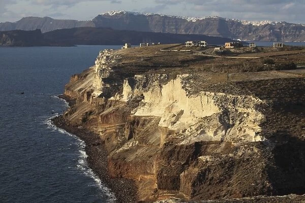 Cliffs of Cape Apronisi covered with tuff deposits from the Minoan Eruption of Santorini