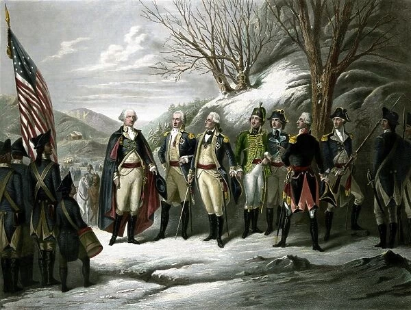 Digitally restored picture of General George Washington and his military commanders