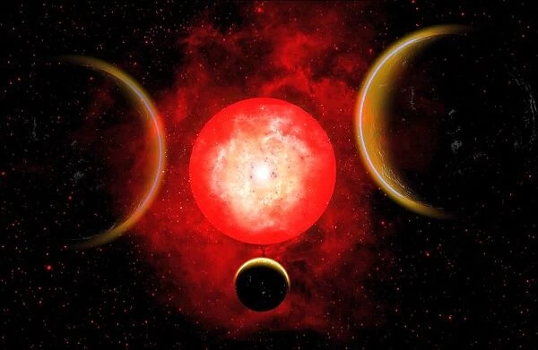 A red giant star, planetary star system