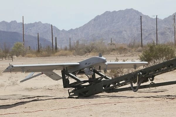 An RQ-7 Shadow unmanned aerial vehicle ready to launch