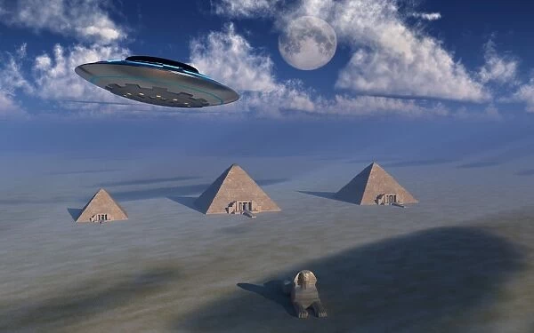 A UFO flying over the Giza Plateau in Egypt