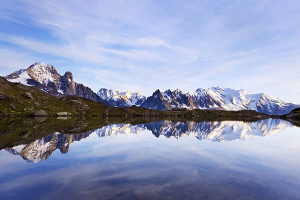 Lacs des Cheserys with Aiguille Vert (4, 122m) left, Aiguilles de Chamonix with Mont Blanc (4