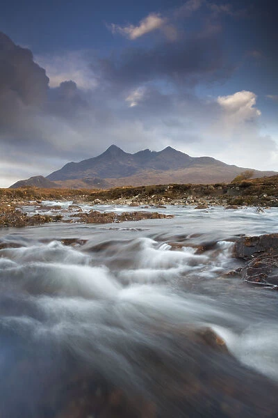 View looking towards the Black Cuillin mountains, with the River Sligachan in the foreground