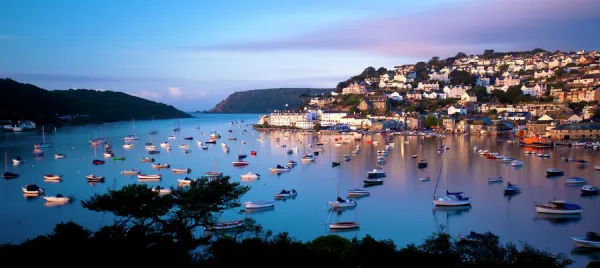 View of Salcombe and harbour from Snapeaes Point in the early morning light. Salcombe