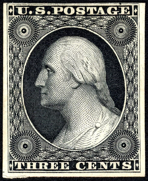 3c Washington trial color card proof, 1881. Creator: American Bank Note Company