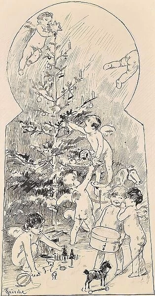 Angels cleaning Christmas tree, c1900. Creator: Carl Froschl