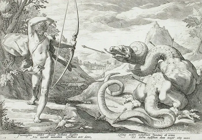Framed Print : Apollo Killing the Python, 1589 Print Framed Print : Apollo Killing the Python, 1589 Print
