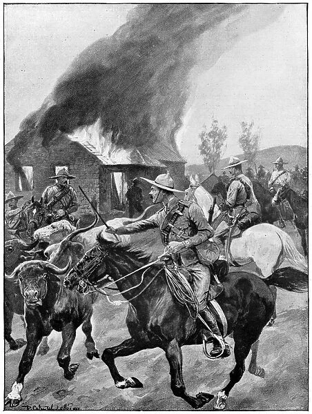 British colonial troops burning a rebel Boers farm, 2nd Boer War 1899-1902