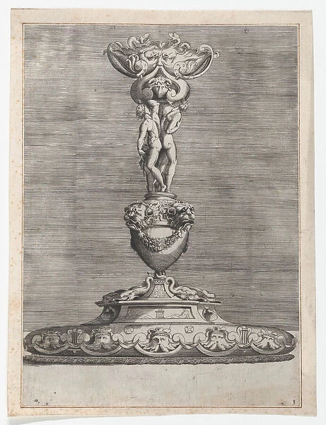 Candlestick with Two Ignudi on Top of a Vase with Lion Heads, 1552. 1552. Creator: Anon