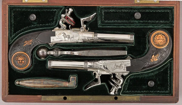 Cased Pair of Double-Barreled Turn-Off Flintlock Pistols, French, Paris, ca. 1800