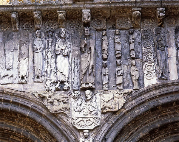 Cathedral of Santiago de Compostela, the Platerias door, detail of the sculptures on the front