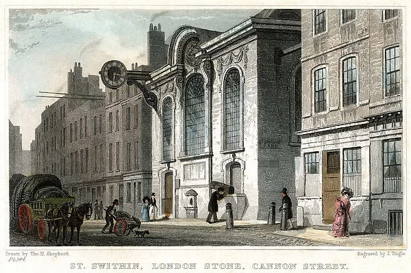 Church of St Swithin and the London Stone, Cannon Street, City of London, c1830. Artist: J Tingle