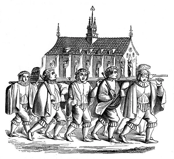 The Corporation of the Goldsmiths of Paris carrying the Shrine of St Genevieve, 17th century, (1870)