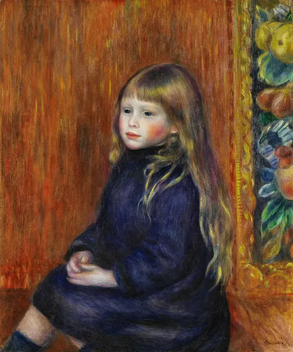 Framed Print of Enfant Assis en Robe Bleue, 1889 Print. Framed