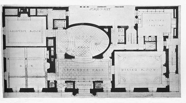First floor plan, house of Mrs William Hayward, New York, 1922