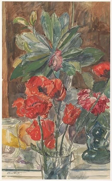 Flower Study of Poppies and Rhododendrons, 1872-1950. Creator: Barbara Elisabeth van Houten