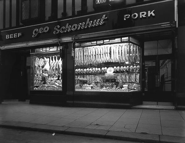 George Schonhuts butchers shop in Rotherham, South Yorkshire, 1955