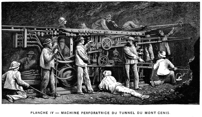 Framed Print : Germain Sommeiller's Compressed Air Drill Print, 1874 Framed Print : Germain Sommeiller's Compressed Air Drill Print, 1874