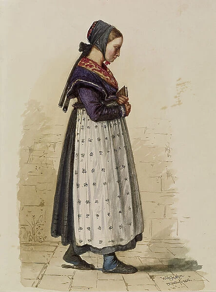 German Peasant Girl with Prayer Book, 1856. Creator: Wilhelm Hahn