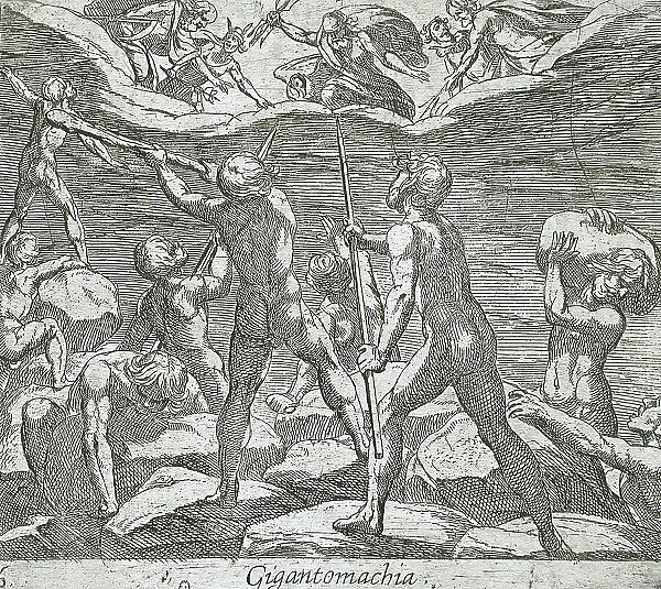 The Giants Attempting to Storm Olympus, published 1606. Creators: Antonio Tempesta, Wilhelm Janson