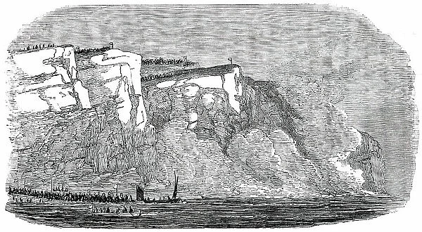 The Great Explosion at Seaford - the Explosion - Cliff Falling, 1850. Creator: Unknown