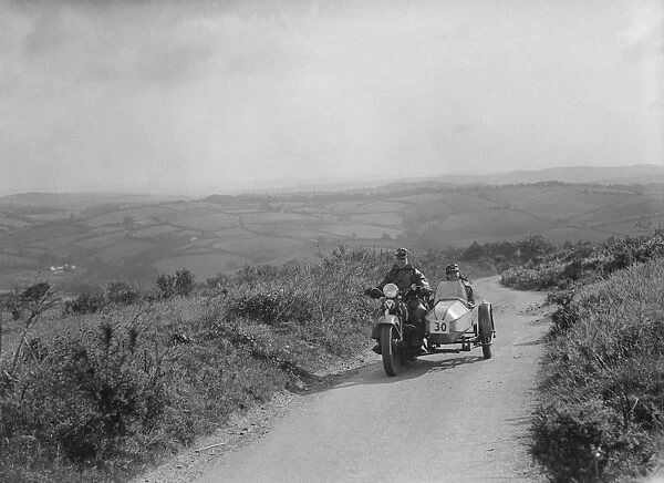 Harley-Davidson and sidecar of RW Praill competing in the MCC Torquay Rally, 1938