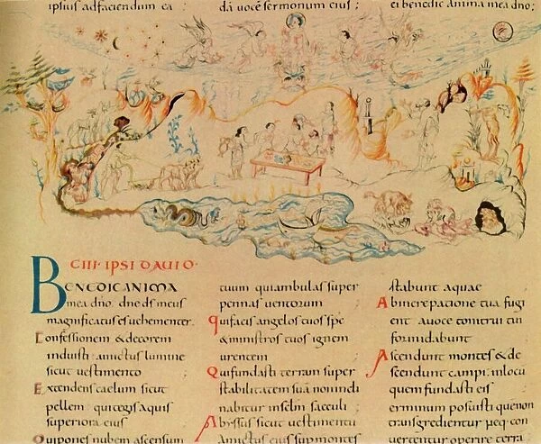 Illustration and part of the text of Psalm 103, c1000-1050, (1947). Creator: Unknown