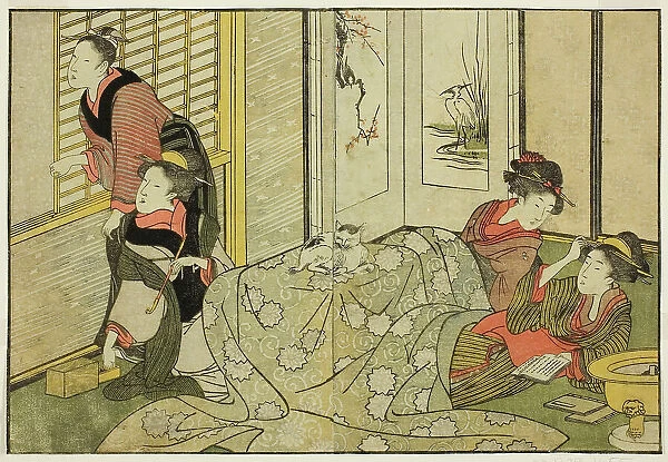 Interior Scene on a Snowy Day, from the illustrated book 'Picture Book: Flowers of the Fou... 1801. Creator: Kitagawa Utamaro. Interior Scene on a Snowy Day, from the illustrated book 'Picture Book: Flowers of the Fou... 1801