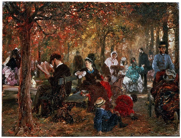 In the Jardin de Luxembourg (A reminiscence of the Jardin de Luxembourg), 1876. Artist: Adolph Menzel