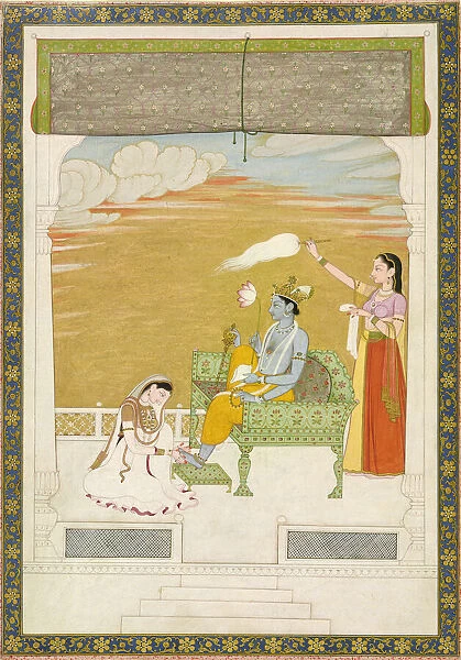 Lakshmi massaging the foot of Vishnu, ca. 1765-1770. Creators: Nainsukh, Manju