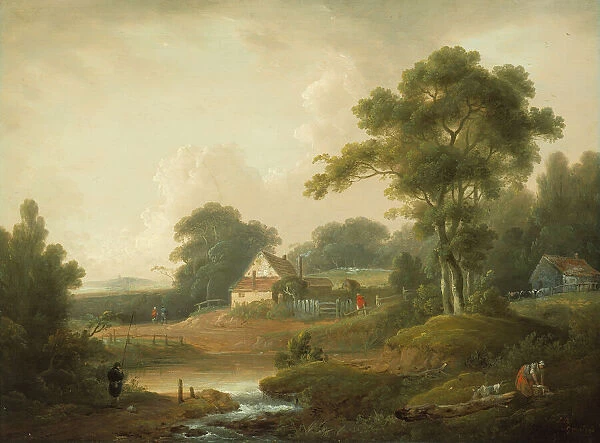 Landscape with Fisherman and Washerwoman, 1790  /  1800. Creators: John Rathbone