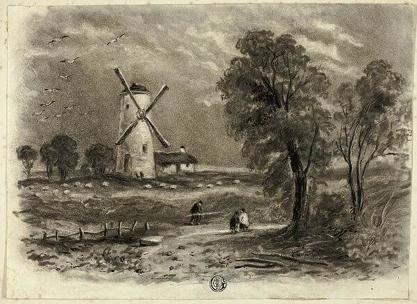 Landscape with Windmill, September 1850. Creator: Elizabeth Murray