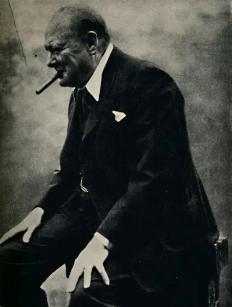 Framed Print of Heritage Images Print of Winston Churchill Smoking, c1945.  Framed Print from Heritage Images