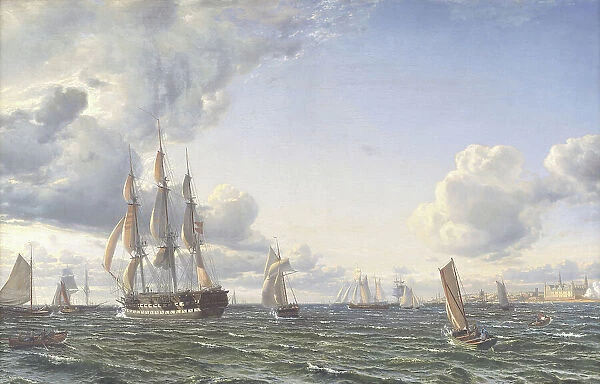 The liner 'Valdemar' crosses the Sound, 1856. Creator: Emanuel Larsen. The liner 'Valdemar' crosses the Sound, 1856. Creator: Emanuel Larsen
