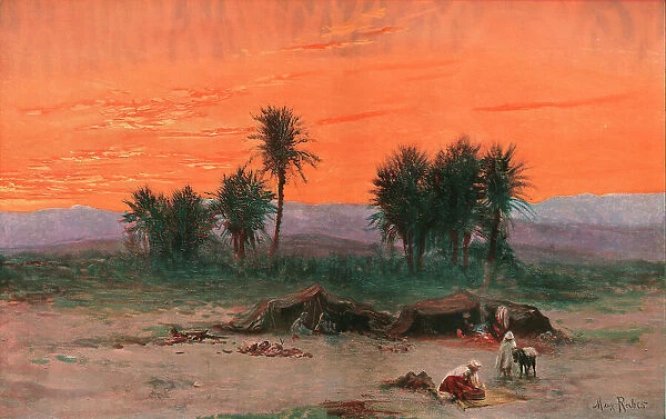 L'oasis de Biskra au soleil couchant; Afrique du nord, 1914. Creator: Max Raber