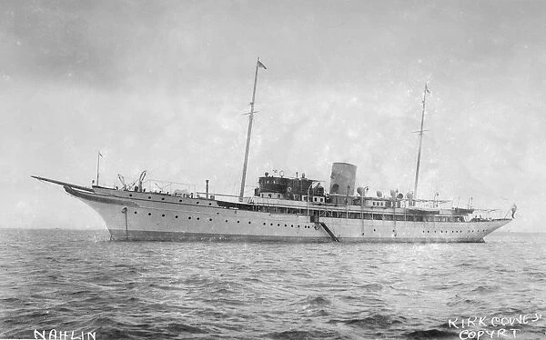 The luxury steam yacht Nahlin at anchor. Creator: Kirk & Sons of Cowes