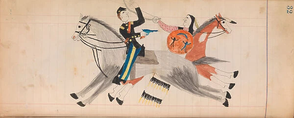 Maffet Ledger: Indian and soldier on horseback, ca. 1874-81. Creator: Unknown