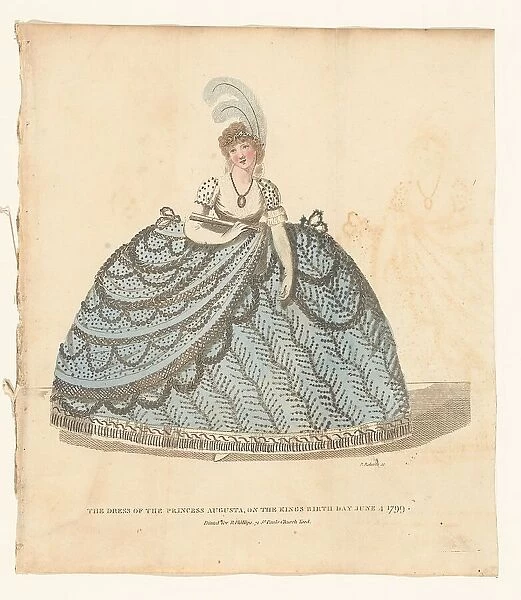 Magazine of Female Fashions of London and Paris. The dress of the Princess Augusta, on the... 1799. Creator: Piercy Roberts
