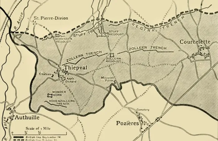 Framed Print : Heritage Images Print: Map of Thiepval Ridge Gains, 1916