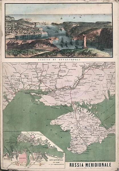 Map of southern Russia with view of Sevastopol Bay and its fortifications, 1853. Creator: Civelli