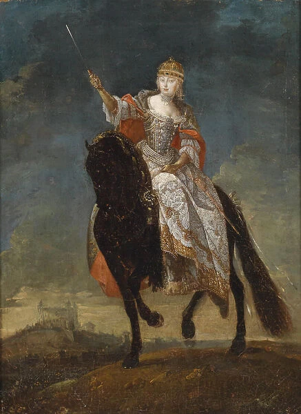 Maria Theresia as Queen of Hungary on the crowning hill of Pressburg, Mid of the 18th cen Artist: Anonymous