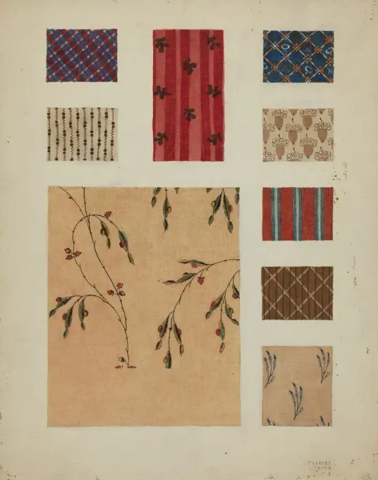 Framed Print : Materials from Patchwork Bedspread Print Framed Print : Materials from Patchwork Bedspread Print