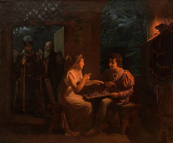 Miranda fait une partie d'échec avec Ferdinand qu'elle accuse, en plaisantant, de tricher, 1822. Creator: Gillot Saint-Evre