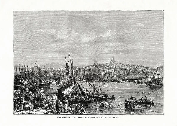 Old port and Notre Dame de la Garde, Marseilles, France, 1879