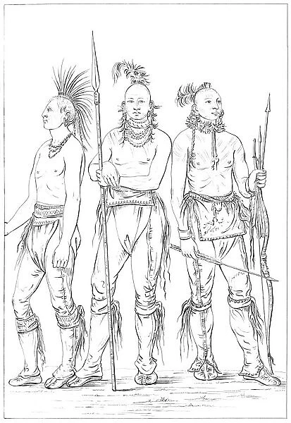 Three Osage braves, 1841.Artist: Myers and Co