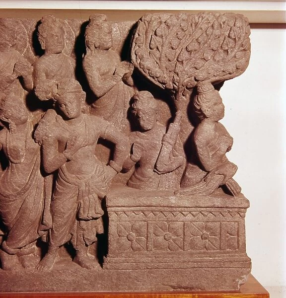 Panel from The Bodhimanda, Buddha prepares for enlightenment, c2nd-3rd century