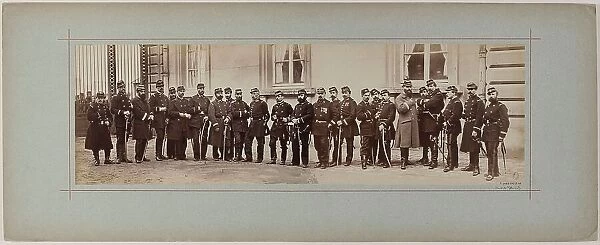 Panorama: group portrait of soldiers, 1870. Creator: Andre-Adolphe-Eugene Disderi