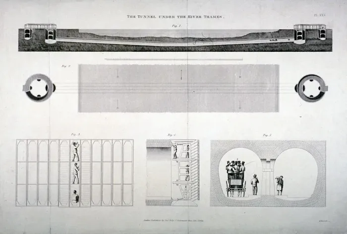 Framed Print : Plan, sections and elevations of the Thames Tunnel, 1835 Print