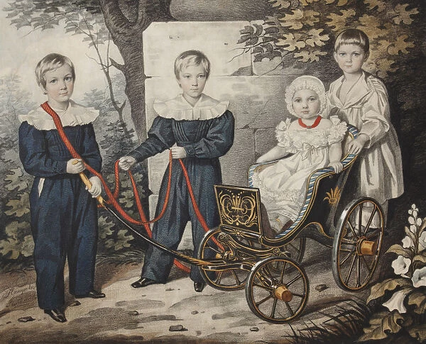 Portrait of the Talyzin children, Early 1830s. Creator: Hampeln, Carl, von (1794-after 1880)